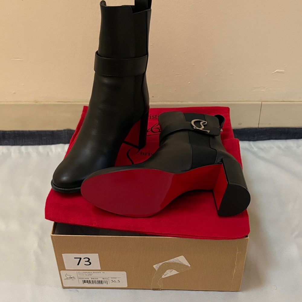 Christin Louboutin CL Chelsea Ankle Boots with Buckle Detail Size 36.5 BRAND NEW - Picture 7 of 10